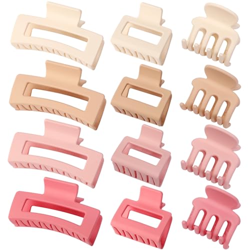 SMKSL 12 Pcs Hair Claw Clips for Women & Girls 3 Styles Hair Accessories - color: Pink