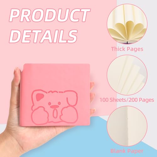 BOBO RABBIT 3 Pack Mini Blank Notebooks Pocket Size No Line Journal Notebook Total 600 Pages Small Softcover Vegan Leather Sketchbook Cartoon Puppy Dog Pattern Memo Notepads with Pen Holder for Students Women Writing Diary Sketch, 3.9"x3.9" Inner(Mini Squ