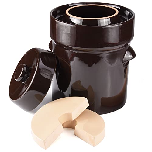 Seeutek Fermentation Crock Jar 10 Liter / 2.6 Gallon - Stoneware Pot for Fermenting, Pickling Kimchi, Pickles, Vegetables, Kombucha - Glazed Ceramics Fermenter with Stone Weights, Lid - size: 10L