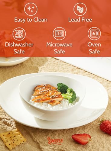 Sweese 18 oz Medium White Porcelain Bowls - Set of 6 Cereal, Soup, Rice & Salad Bowls, Ceramic Serving Bowls for Everyday Use - color: White, style: Medium (18 oz)