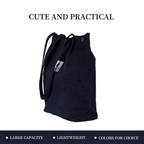 Corduroy Tote Bag Cute Tote Bags for Women Shoulder Bag with Inner Pocket for Work Beach Travel and Shopping Grocery - style: Navy Bue