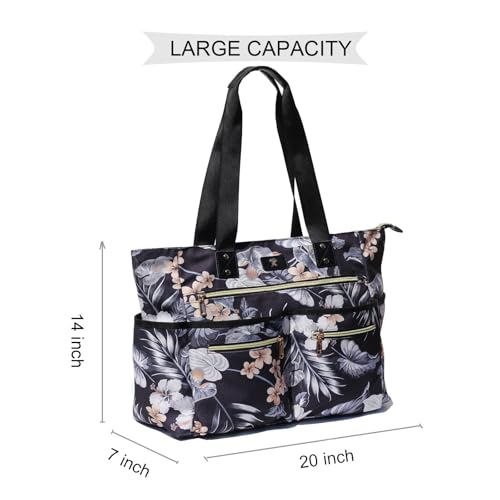 Weekender Bag Carry On Bag Overnight Tote Travel Duffle with 13 Pockets for Travel,Work，Gym,Beach,Teacher,Nurse - color: Black leaf