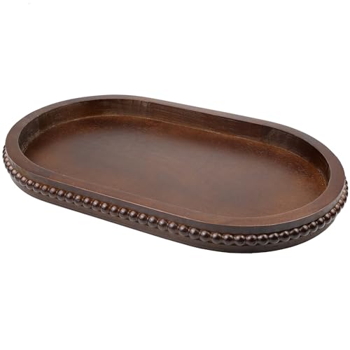 Hrastany Oval Wood Decorative Tray for Coffee Table, Retro Brown - color: Oval Dbrown, size: 15" x 9" x 1.2"