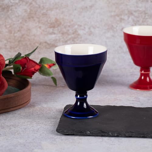 KAMMAK Tea Cup, 3oz Small Tea Cups Set of 2, Ceramic Tea Cups for Home, Tea Party, Office, Fashion Porcelain Tea Set with Short Stem, Chinese Kungfu Tea Set for Hot/Cold Drink (Red and Blue) - style: 680N+681N Red and Blue