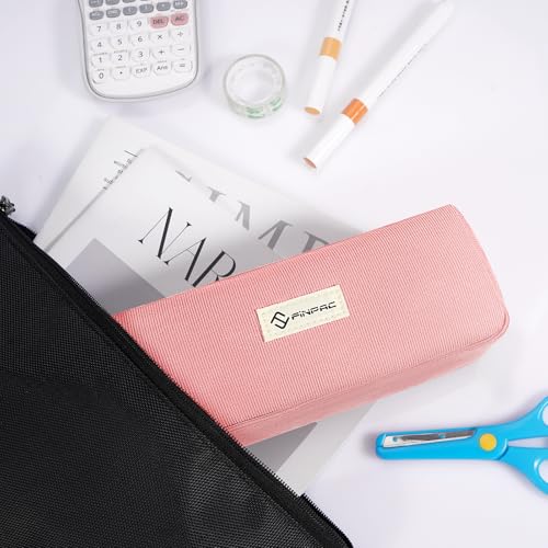 FINPAC Pencil Case, Corduroy Aesthetic Makeup Bag - color: Pink