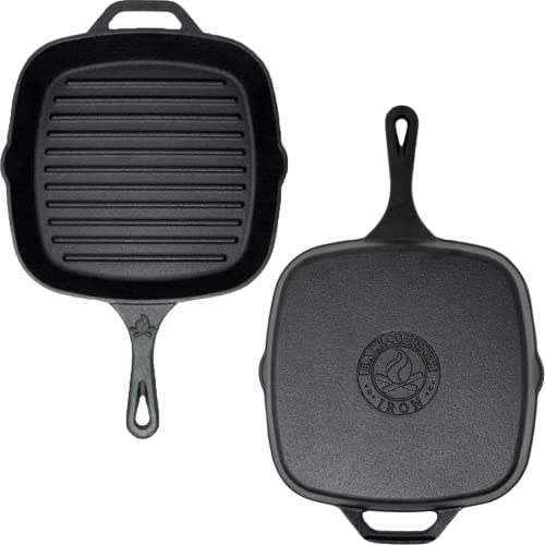 10.5 Inch Square Grill Pan Medium Pre-Seasoned Cast Iron - size: 10"