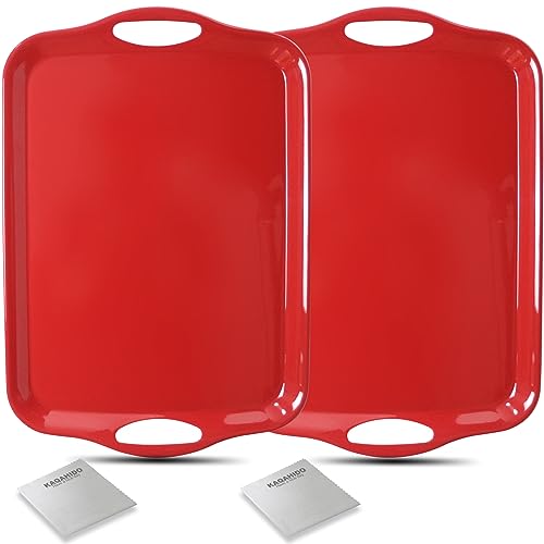 KAQAHIDO Large Melamine Serving Trays for Eating, Set of 2, Red - color: Red
