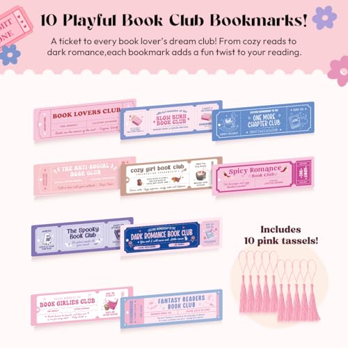 Kaciola Studio 10 PCS Book Lovers Club Bookmarks,Funny Bookmarks for Women,Double Sided Romance Booklover Gifts,Book Club Gifts for Romance Reader Friends Girls - color: Book Club
