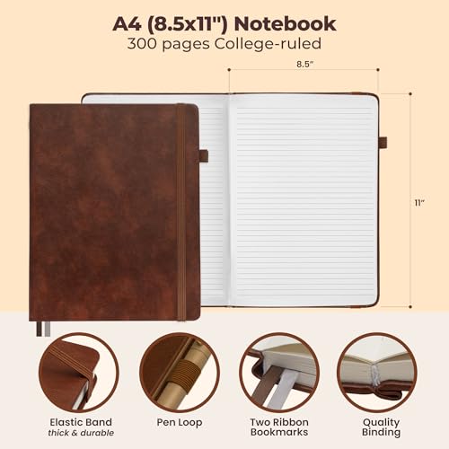 Thick Lined Journal Notebook 8.5x11" with Big A4 Hardcover Leather - Brown - color: Brown, size: A4 300 Pages