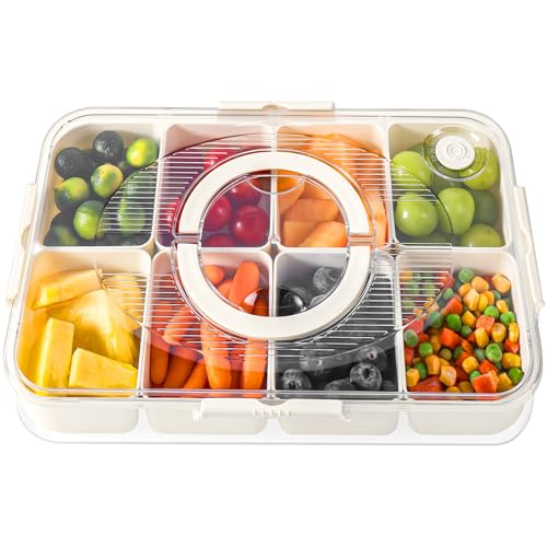LUXEAR Divided Serving Tray with Lid and Handle Snack Box Charcuterie Container Dishwasher Safe 8 Compartment Snack Platters Portable Clear Organizer for Fruits, Candy, Snacks, Picnic, Travel - size: 1pack white