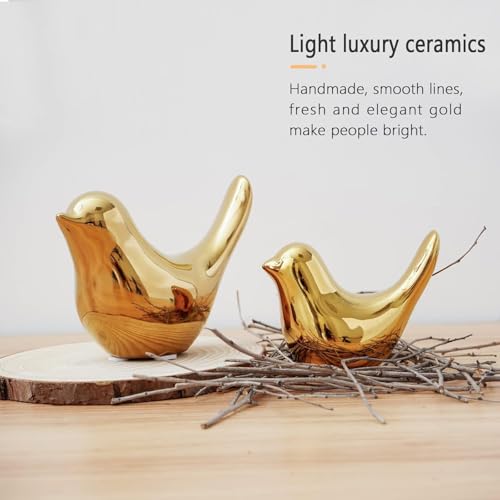 2 Pcs Ceramic Small Bird Figurines Modern Animal Statues for Home 、Room Decor and Bedroom Decor and Bookshelf Display (Gold) - color: Gold