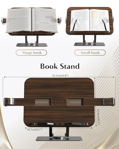 Book Stands for Reading,Adjustable Book Holder with 360° Rotating Metal Base,Foldable Cookbook Stand, Reading Hands Free with ABS Expandable Page Clips for Recipe,Textbook,Laptop - color: Gunmetal