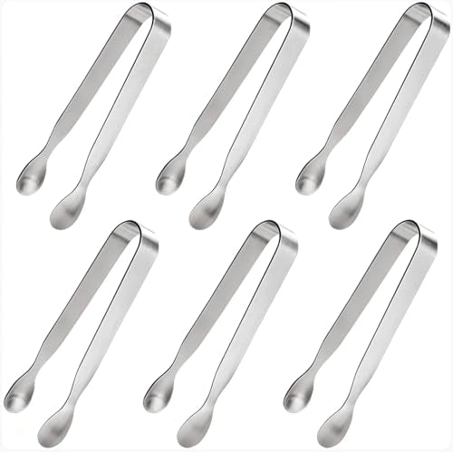 6PCS Ice Tongs Mini Sugar Tongs, Stainless Steel Tiny Kitchen Tongs - size: 6 pieces, Silver