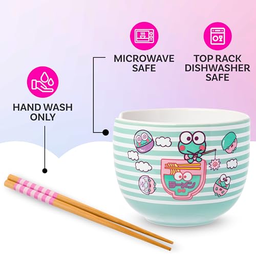 Silver Buffalo Sanrio Hello Kitty Green, Ramen Bowl with Chopsticks, 20oz - color: Keroppi Green Stripes, size: 20 Ounces (No Spoon)