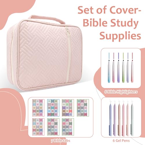 Bible Cover Case For Women,Large Bible Bag with Study Supplies,Pink Quilted Bible Carrying Case for Girls,Portable Bible Case with Highlighter, Pens,Tabs,Bible Study Gifts for Women - size: Style D
