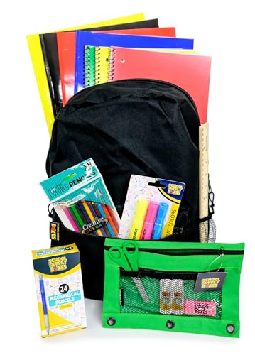 School Supply Boxes | 17" (Black or Clear) Backpack Bundle for (Elementary, Intermediate, or High School) - color: Black, style: Intermediate