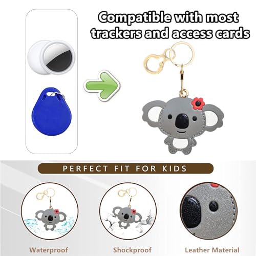 BORKUANA PU Leather Keychain holder Protective Case Compatible with AirTag - color: Koala Grey