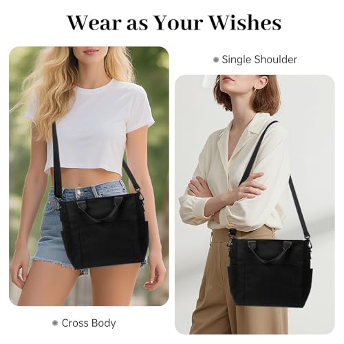 Crossbody Shoulder Bag for Women - Water Resistant Casual Handbag Purse with Multiple Pockets, Adjustable Strap - color: Black