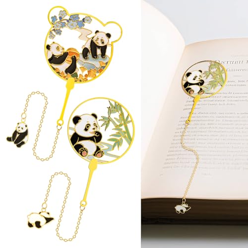 Panda Metal Bookmarks with Tassels, 2-Piece Set for Book Lovers