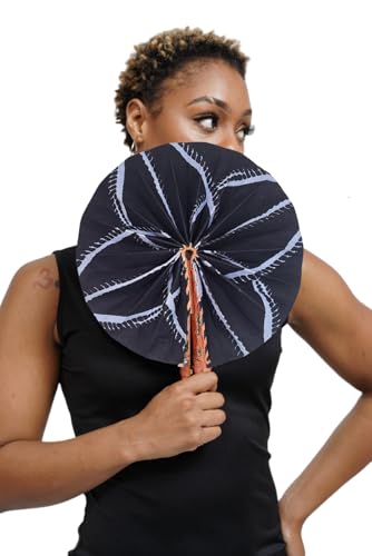 Kente African Print Foldable Hand Fan - color: Adire