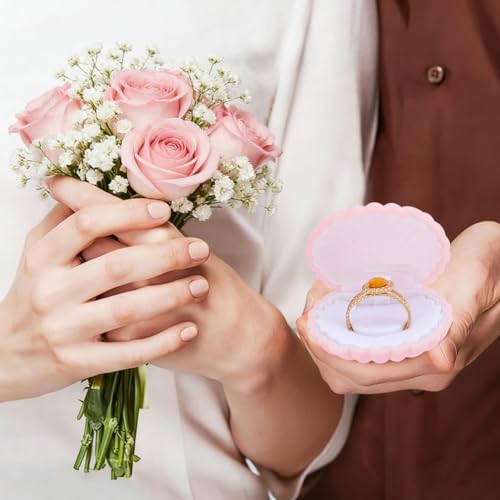 2Pcs Velvet Shell Ring Box Pink Shells Shaped Earring Jewelry Storage Case Showcase Display Organizers Decorative Holder Small Gifts Boxes for Rings Necklace Pendants Accessories - color: Pink