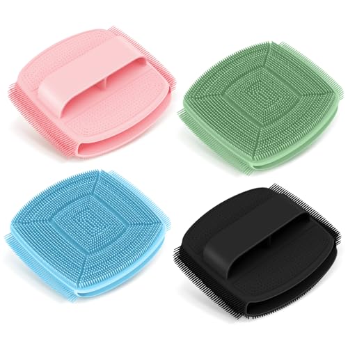 Upgrade Silicone Face Scrubber 2PCS, Soft Facial Cleansing Brush with Unique Side-Bristle Design, Manual Face Brush with Finger-Grip Handle for Gentle Exfoliating & Deep Cleansing(4 Mix Color) - color: 4 Mix Color