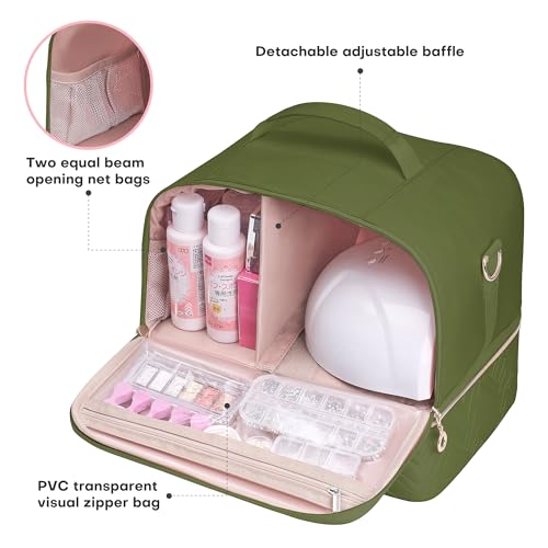 Leudes Nail Bag Polish Organizer Case Holds 42 Bottles & Gel Lamp - color: Army Green