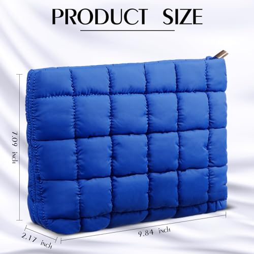Hillban Blue Puffy Quilted Makeup Bag for Women Cosmetic Bag Gift, Classic - color: Blue, size: Classic