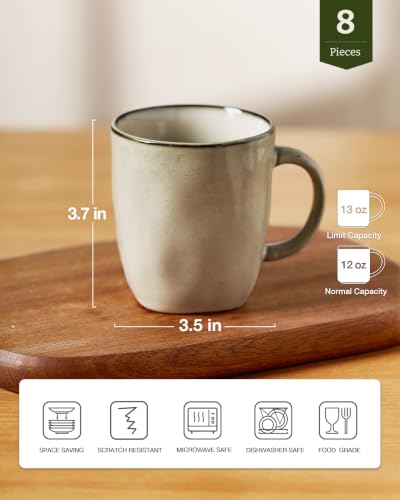 famiware Coffee Mugs Set of 8, Ocean Square 13oz Coffee Cup Set with Handle - color: Ocean Square-Light khaki, size: 8pcs