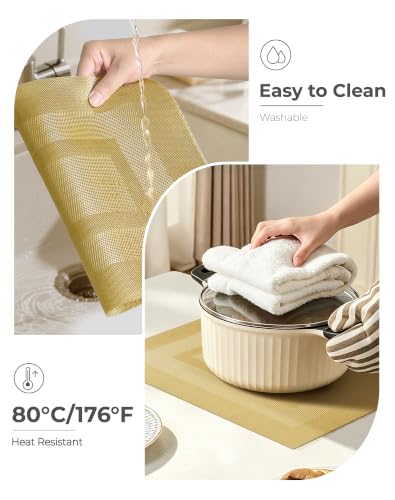 Leetaltree Gold Frame Placemats Set of 4 - Heat Resistant Woven Vinyl - color: C1- Gold Frame, size: Set of 4