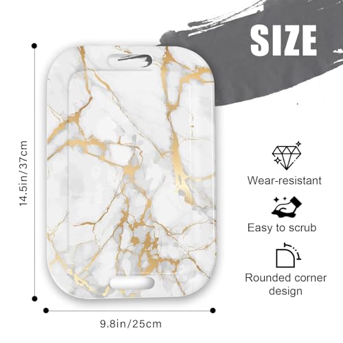 Serving Trays with Handles, 14.5 x 9.8 inch Rectangular Plastic Tray for Restaurant, Kitchen, Golden White Marble - color: Golden White Marble