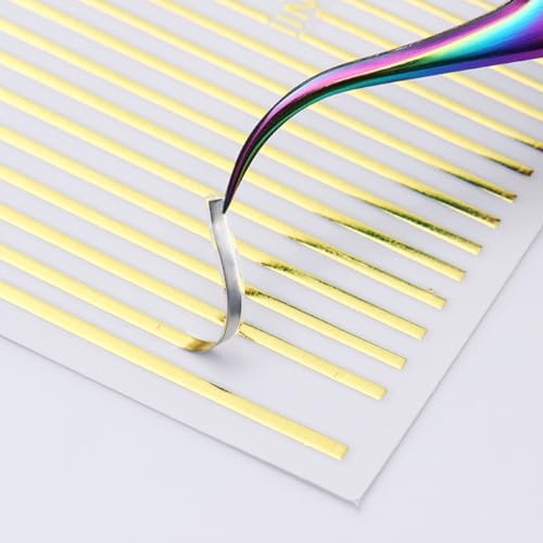 4 Colors ins Minimalist Style Nail Stickers,French Line Nail Art Sticker for Man Woman (4 Sheets)+Nail Sticker Specialized Tweezers - style: French Lines