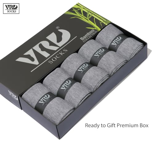 VRD Men's Dress Socks Bamboo Rayon, 5-Pack Crew Socks, Multiple Colors and Designs, Shoe Size 8-13, Gift Box - color: 13: Light Grey, 5-pack Solid