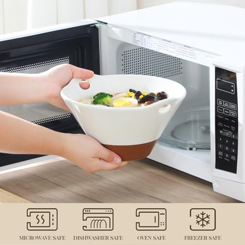 MALACASA 42 oz Ceramic Ramen Bowls with Chopsticks & Spoon, White & Khaki - color: Khaki White