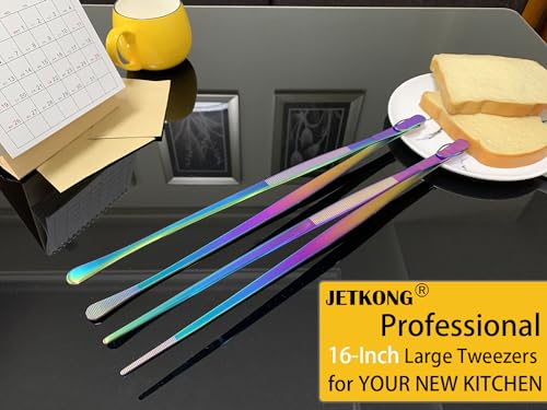 JETKONG 2 Pcs 16-Inch Stainless Steel Fine Tongs Extra Long Chopstick Tongs Long Kitchen Forceps for Cooking (Rainbow) - color: Rainbow, size: 16+16 Inch