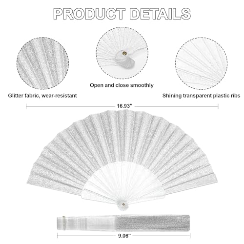 EOSAU 6 Pack Glitter Folding Hand Fans Foldable, Clacking Fans for Women - color: 9" 6 Mixed Colors