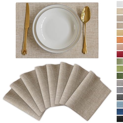 Demetex Linen Textured Placemats Set of 8 Farmhouse Table Place Mats Wipeable Heat Resistant Placemat for Dining Room Kitchen Restaurant, 13x19 inch, Burlap - color: Burlap, size: Placemats set of 8