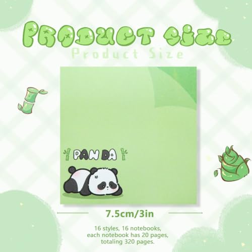 16 Pcs Cute Panda Sticky Note,320 Sheets Kawaii Cartoon Panda Bear Self-Stick Note Pads Writing Memo Pads Message Note Stationery Gift for Kid Plan Index Student School Office Supplies