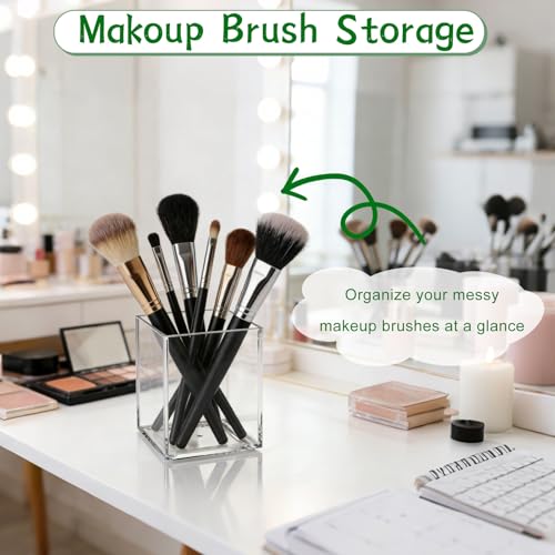 AZUREAL 4 Pack Clear Acrylic Pen Holder Cup, Clear Makeup Brush Holder, Thickened Acrylic Desktop Stationery Organizer for Office, School, and Home Storage