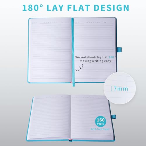 Hardcover Notebooks, A5 Lined Journals Notebook for Writing 160 Pages - color: Turquoise Blue, size: 1 Pack
