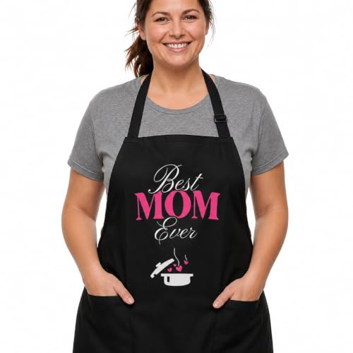 Funny Cooking Apron - Dad, Mom Kitchen Chef Grilling Aprons - 2 Pockets & Long Straps - Men & Women - color: Best Mom Ever