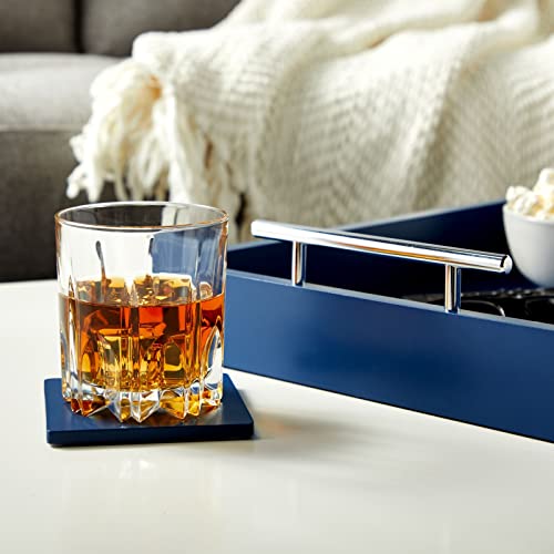 Juvale Coffee Table Tray - 15.7 x 11.8 x 3 in, Blue, Rustic Wood - Serving Tray with Interchangeable Gold & Silver Handles for Coffee Table Decor & Ottoman Use with 2 Coasters - color: Blue