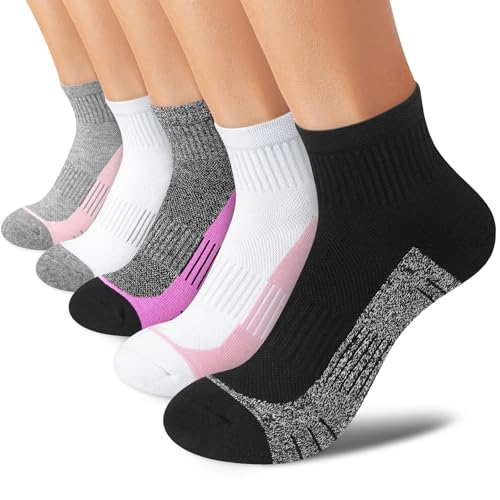 cuangya Women Athletic Ankle Cushioned Running Socks 6-Pairs - color: 5 Pairs Classic Retro, size: 5-8