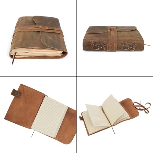 ELIZO Leather Journal Notebook Leather Bound Journal for Men Lined Writing Journals for Women, Small Travel Journal Diary (5x7) - size: 5X7 (Strap Closure)