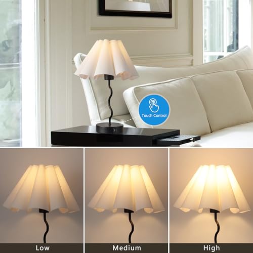 EOEYYOYB Pleated Table Lamp, Table Lamp for Bedroom, Bedside Lamps for Nightstand with Linen Lampshade, Modern Lamp for Bedroom Home Office Decor, Black - color: Black