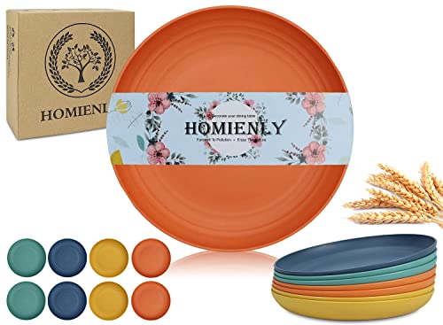 Homienly Deep Dessert Plates Unbreakable Wheat Straw Dinner Plates 8 PCS Microwave & Dishwasher Safe Plates Sets for Kitchen, Camping, Reusable Plastic Plates for Kids, Appetizer (Colorful, 8 inch) - color: Classic Bright, size: 8 Inch