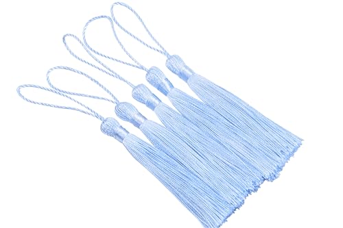 KONMAY 20pcs Silky Handmade Tiny(3.5'') Soft Craft Mini Tassels with Loops for Bookmarks Jewelry Making, Decoration DIY Projects (Sky Blue) - color: Sky Blue