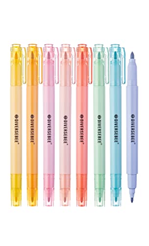 DIVERSEBEE Dual Tip Bible Highlighters and Pens No Bleed, 8 Pack Assorted Pastel Colors Quick Dry Highlighters Set, Cute Markers for Bible Study Journaling School Office Supplies and Accessories - color: Pastel