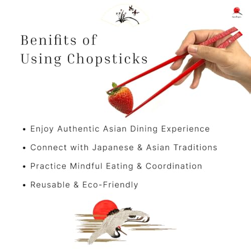 JapanBargain 5-Pair Bamboo Chopsticks Set, Dragonfly Japanese Design, Reusable Wooden Chop Sticks, 9 Inch, Dishwasher Safe, Eco-Friendly Utensils for Sushi Ramen Noodles Rice Bowls Asian Dining