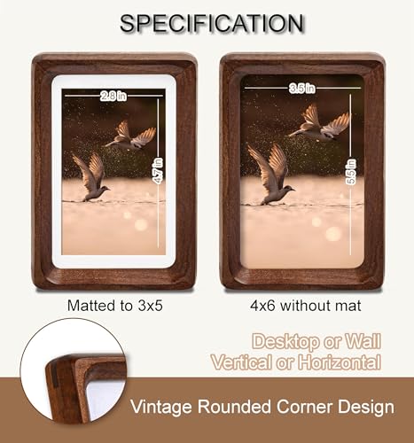 4x6 Picture Frame, USA-Sourced Natural Walnut Wood with Real Glass, Handcrafted Rounded Corners, Matted to 3x5 Photo, Gallery Wall and Tabletop Display - color: Walnut, size: 4X6